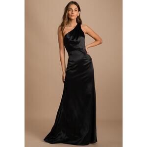 Lulus - Elegant Black One-Shoulder Satin Evening Gown, Size XS